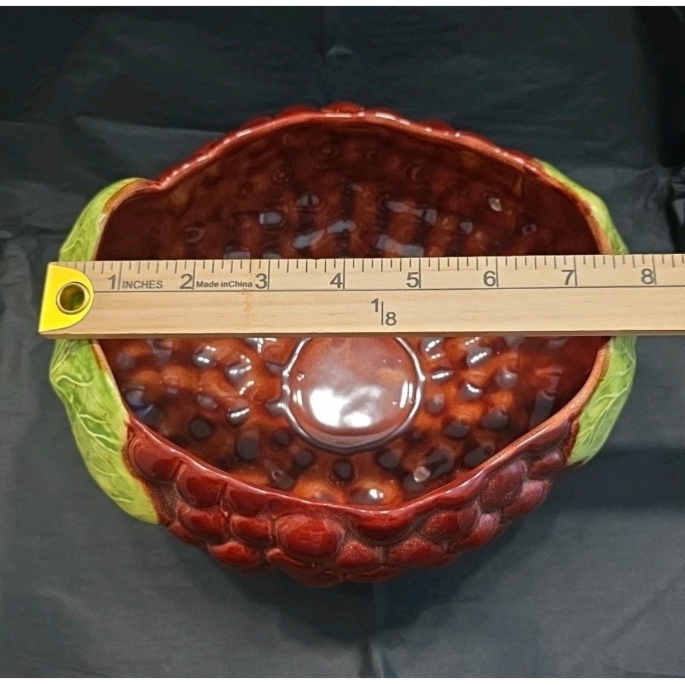 Vintage Majolica Ceramic Grape Cluster Bowl Made in Philippines Purple Leaf MCM - Picture 7 of 8